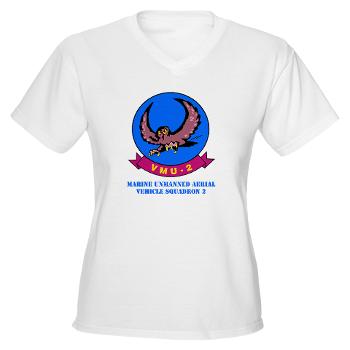 MUAVS2 - A01 - 04 - Marine Unmanned Aerial Vehicle Squadron 2 (VMU-2) with Text - Women's V-Neck T-Shirt